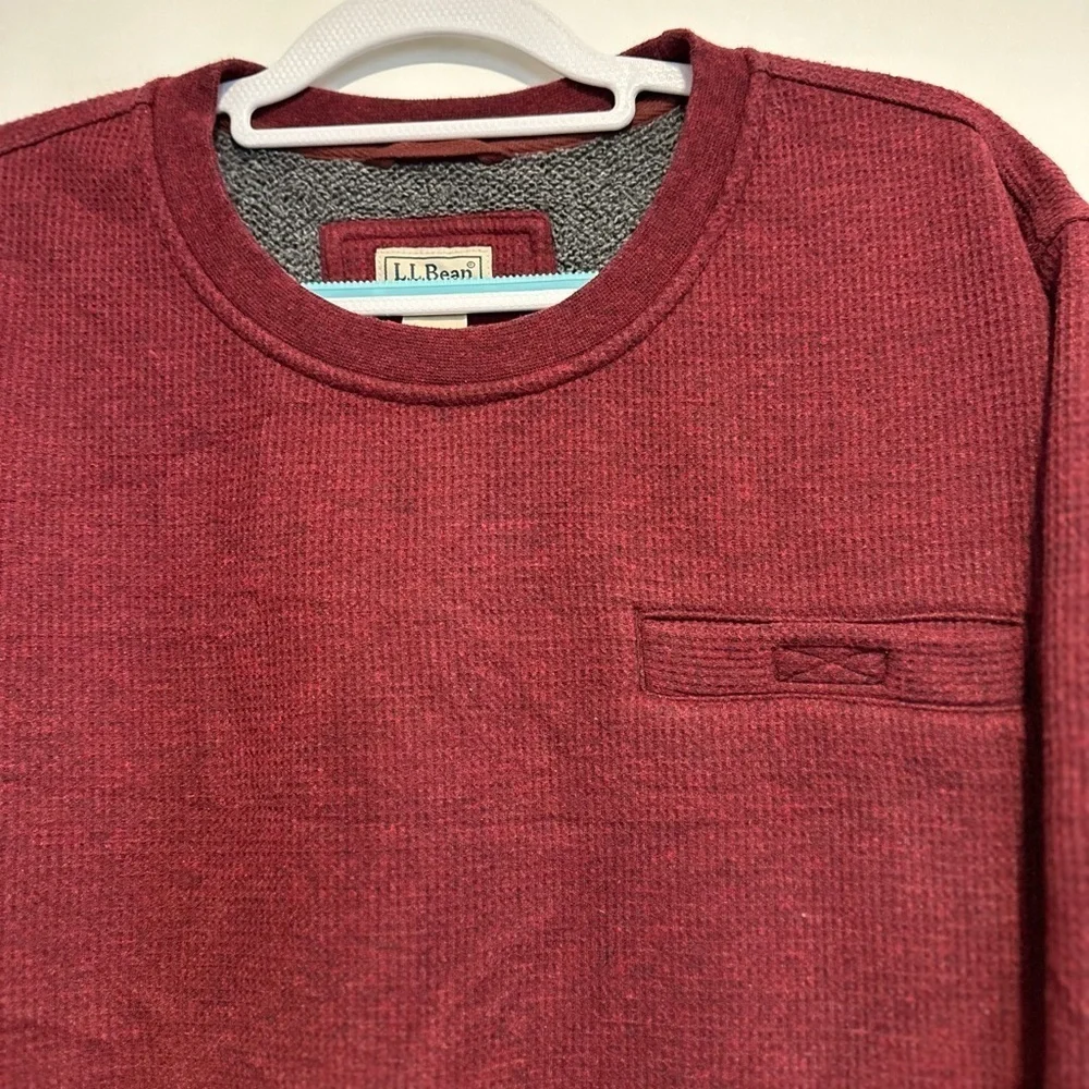 LL Bean Mens Sz:XL maroon Sherpa Fleece Lined Thermal Waffle Knit Crewneck Shirt
